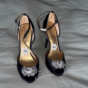 Badgley Mischka Black Heels with Crystal Accents
